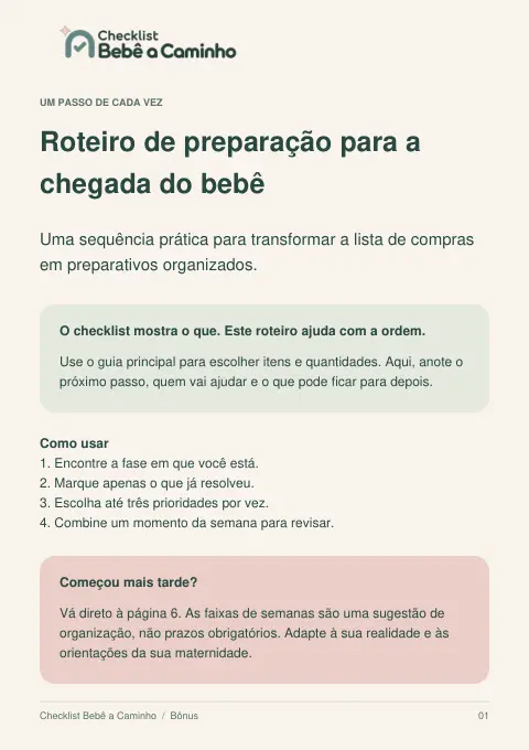 Prévia do roteiro de preparação para a chegada do bebê